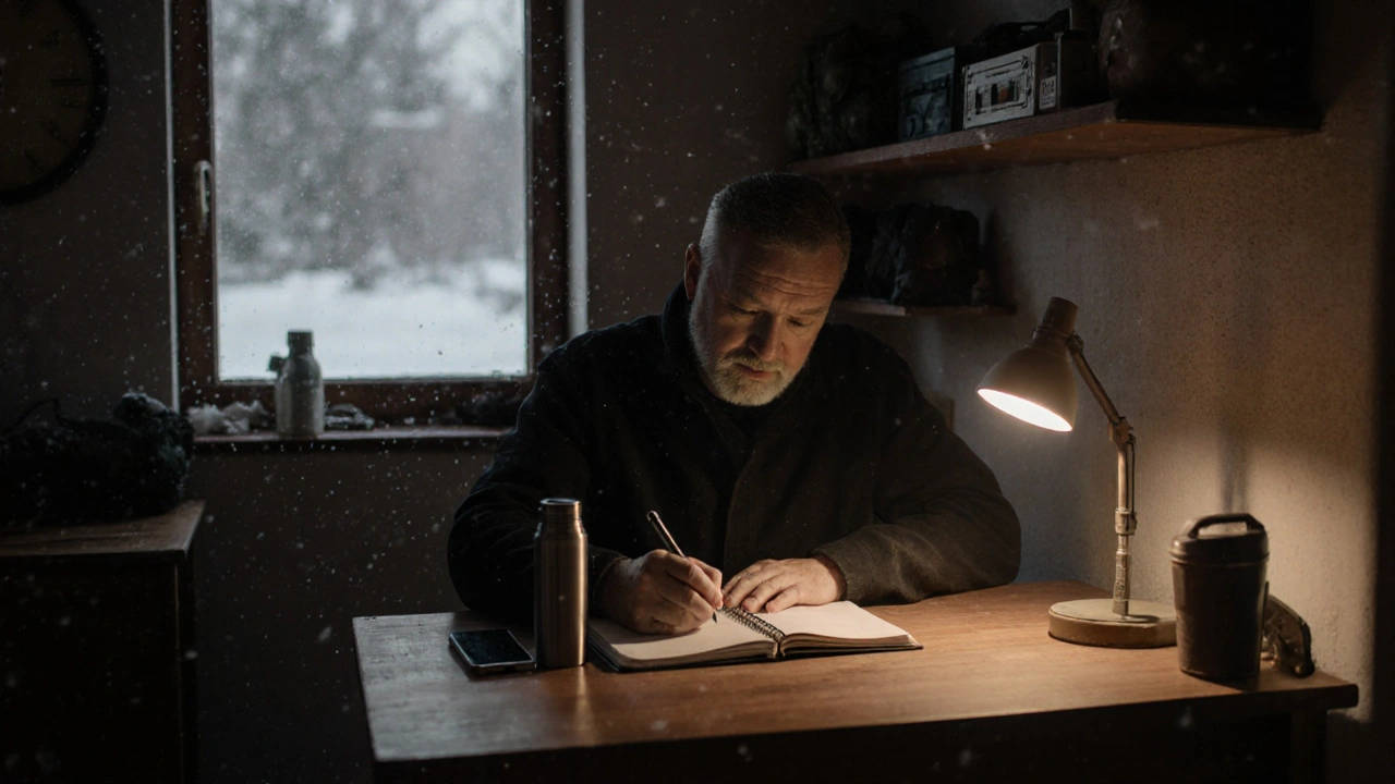 Охоронець записує відвідування в журналі в кімнаті дачі, тепло і спокійно.