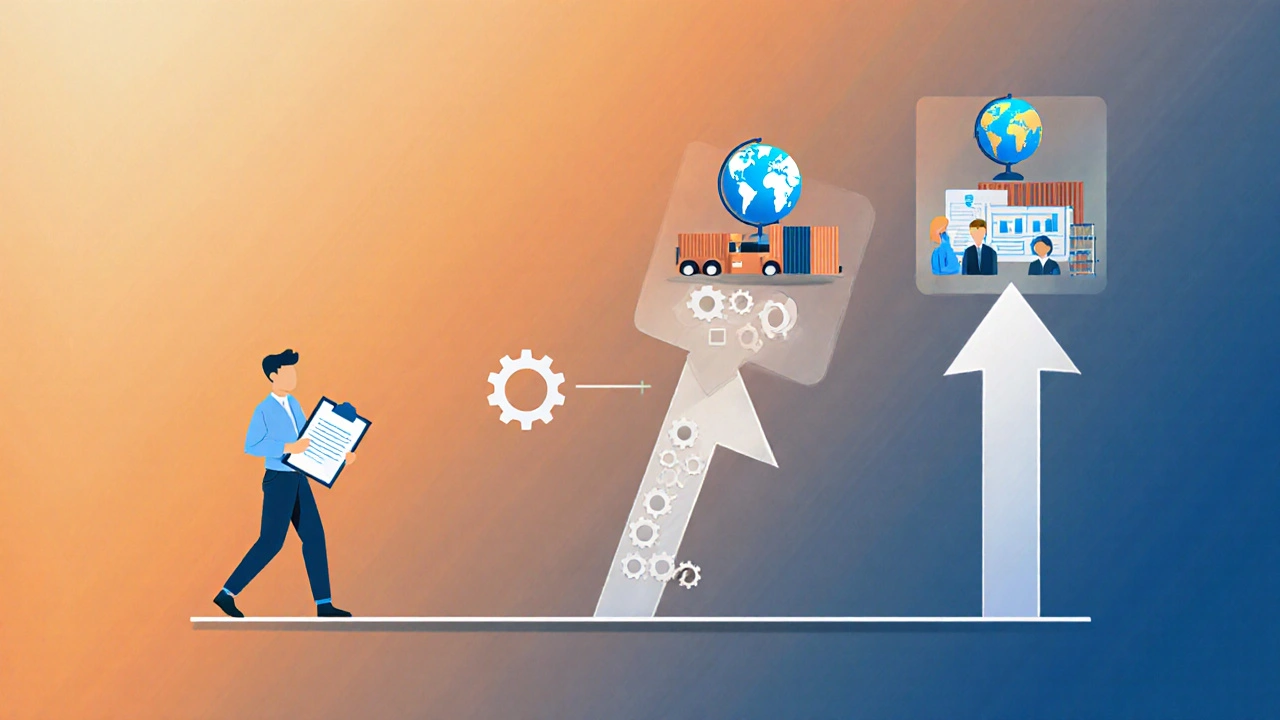 Схематичне зображення кар’єрного зростання логіста: від початківця до керівника в логістиці.