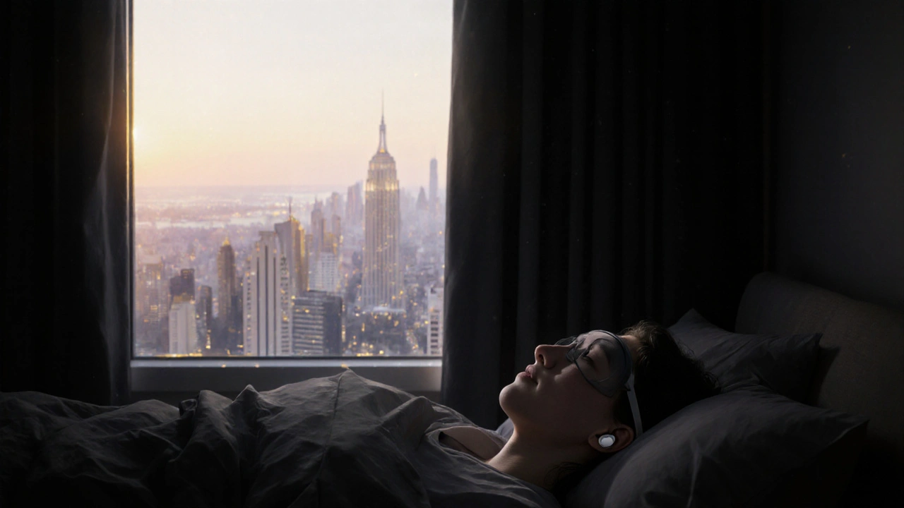 Людина спить вдень у темній кімнаті, за вікном — розсвіт, символізує нічний графік роботи.