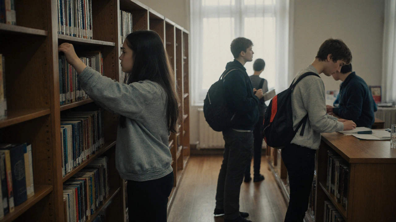 Підлітки допомагають у бібліотеці Києва, впорядковують книги.