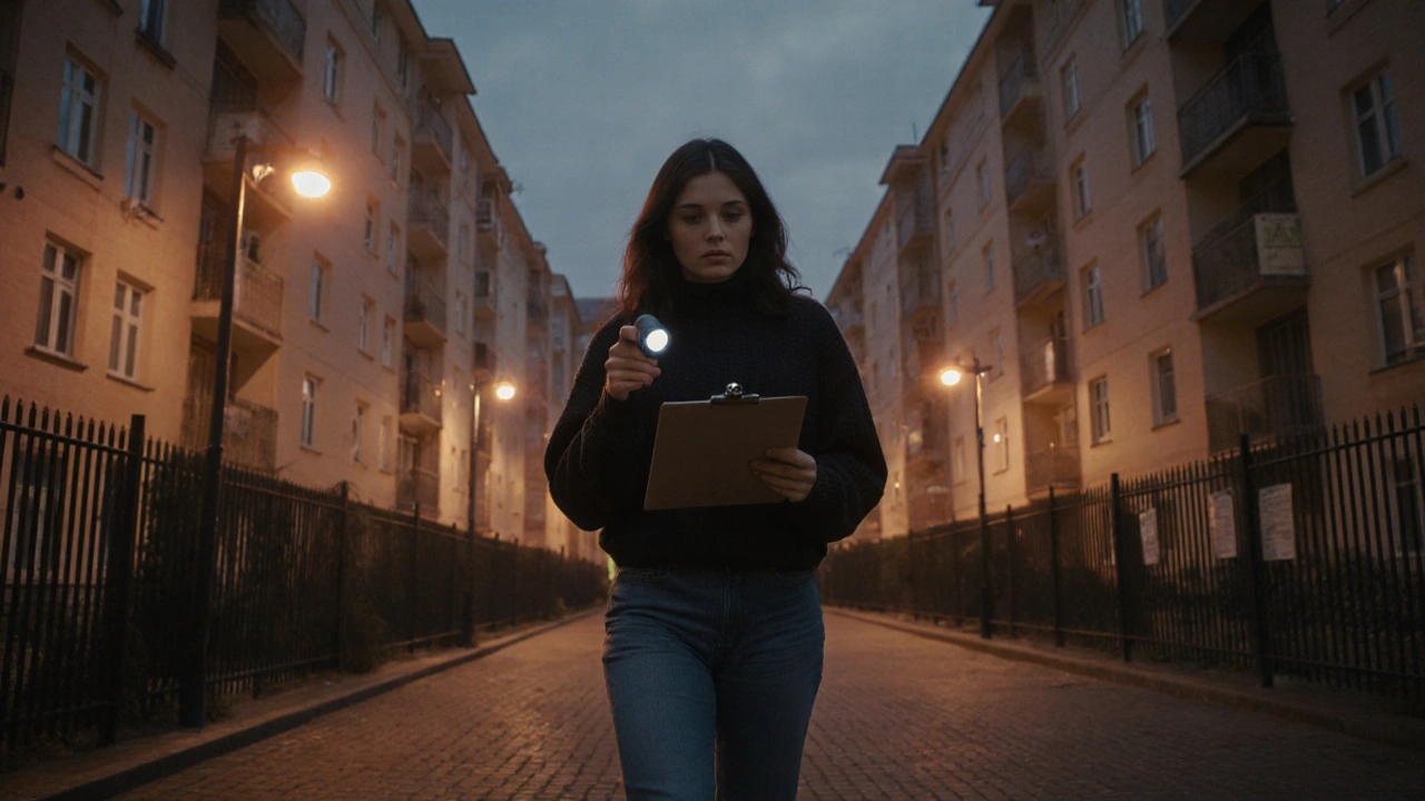 Жінка перевіряє двері у приватному дворі в Києві наприкінці дня.