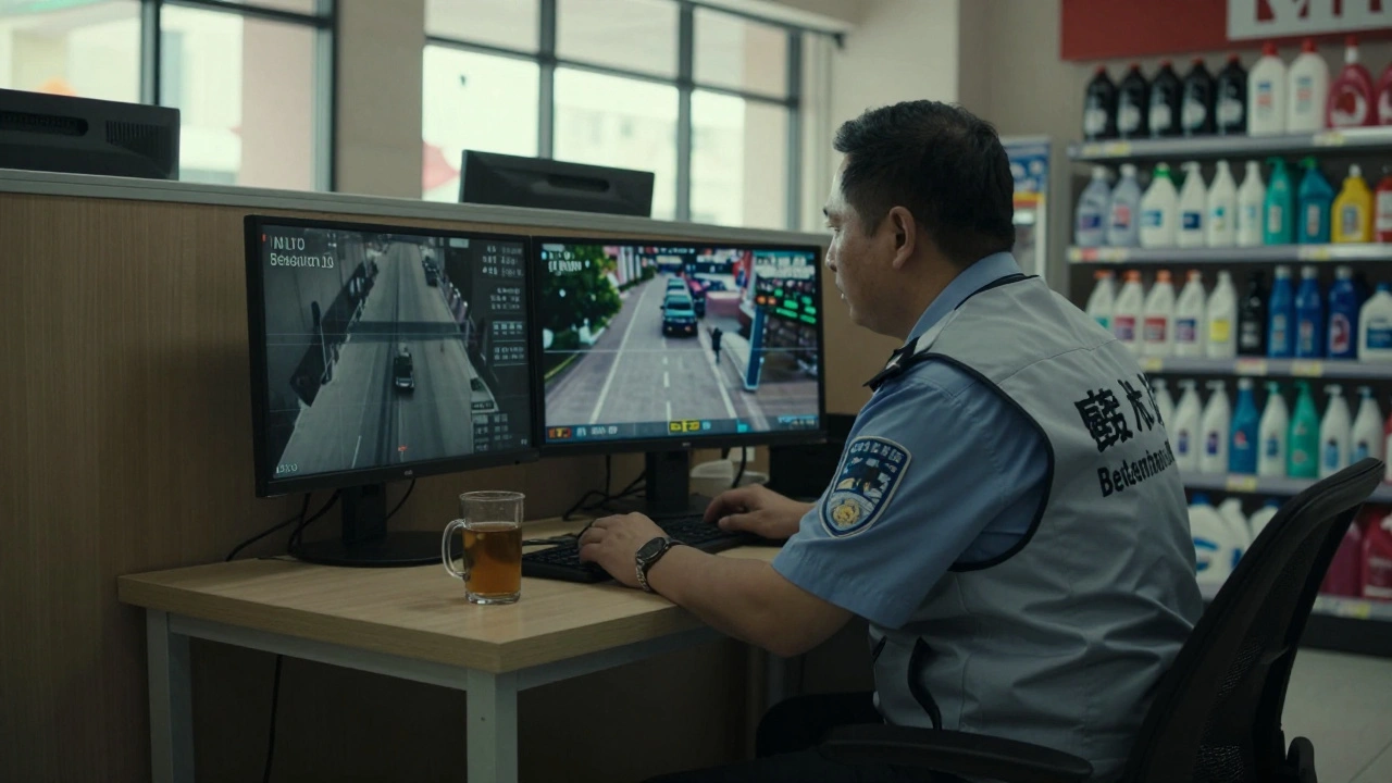 Працівник охорони від 55 років спостерігає за камерами в ТЦ.