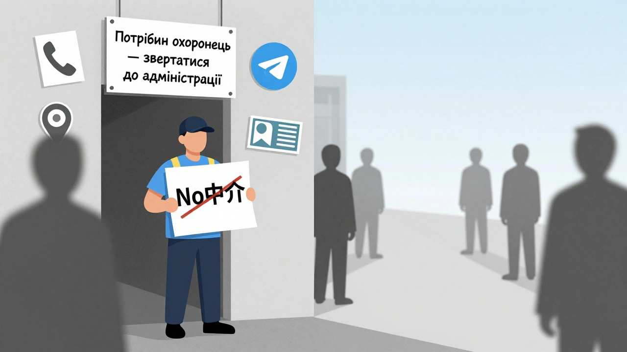 Прямий найм охоронця без посередників: табличка та символи самостійного звернення.