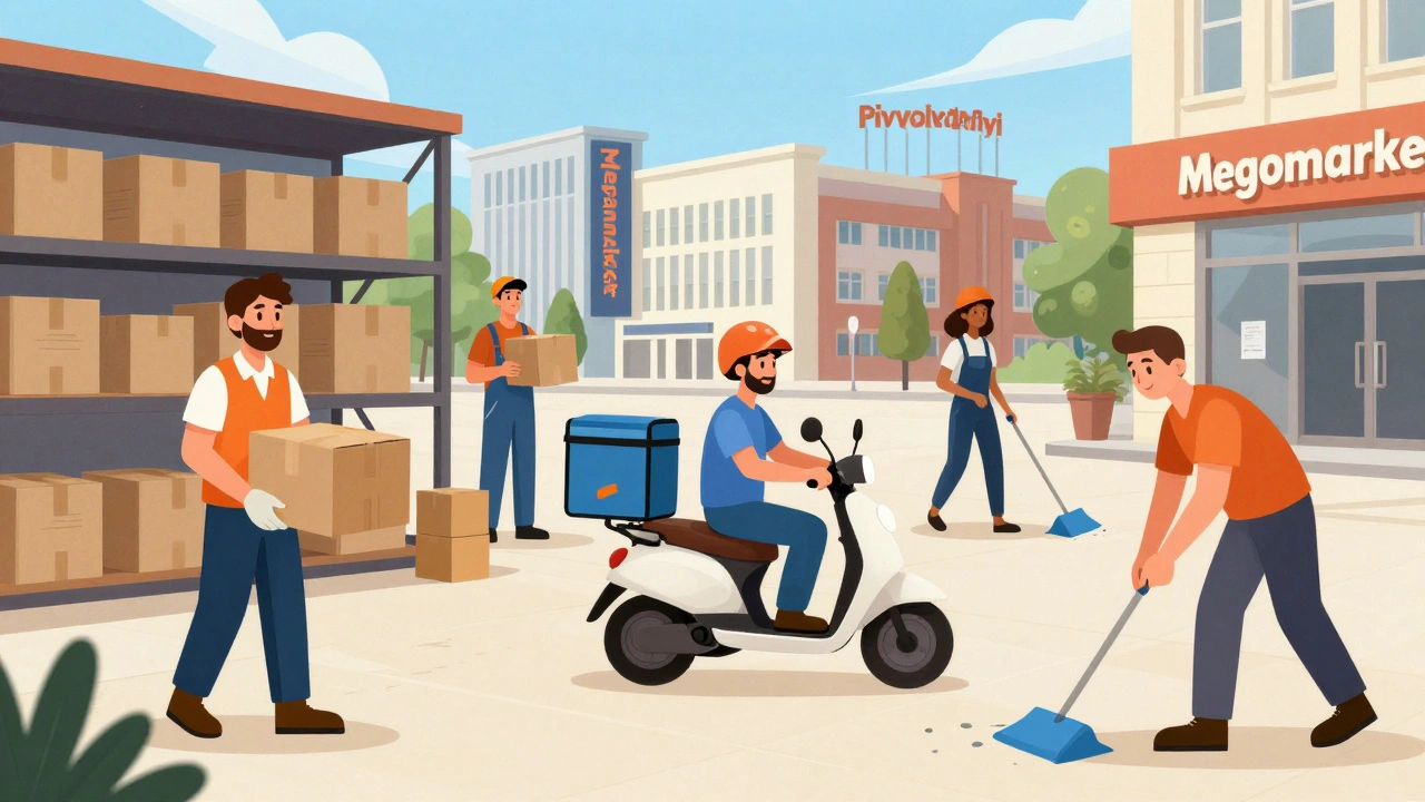 Люди працюють на різних роботах без досвіду: пакувальник, кур'єр, прибиральник на Лівому березі.